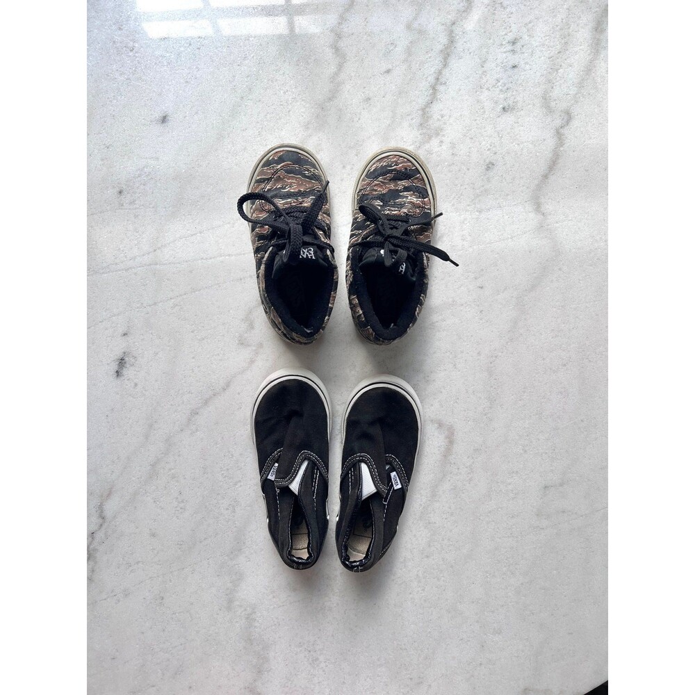 BUNDLE Vans Kids Sneakers Camo Lace-Up & Black Slip-On Size 7.5
